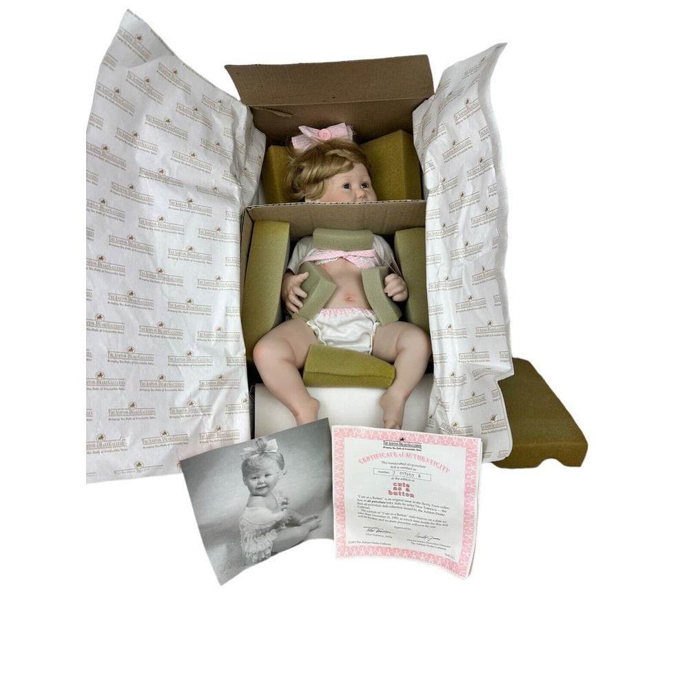 The‎ Ashton Drake Galleries "Cute as a Button"  Porcelain Doll  Boxed & Certs